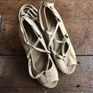 Stefanel Canvas Lace Up Peep Toe Wooden Heels 40
